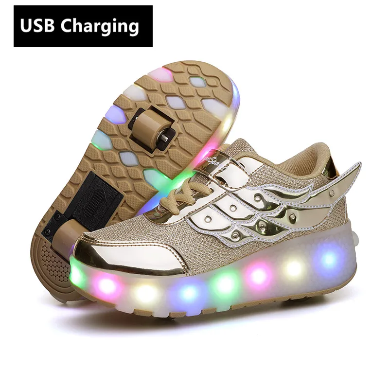 Модные детские кроссовки с двумя колесиками для девочек и мальчиков со светодиодсветильник кой от AliExpress WW