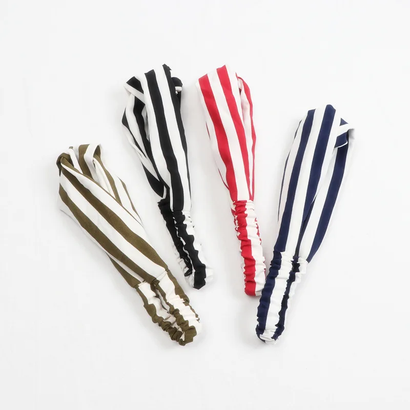 

2021 Bohemian Style Floral Striped Print Headbands For Women Chiffon Hairbands Vintage Cross Knotted Turban Head Wrap Headwear
