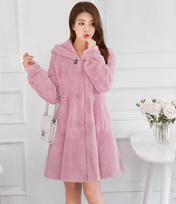 Leather red Пальто из искусственного меха для женщин, белый, серый, черный, S-2XL, большие размеры, Осень-зима, Новая корейская модная куртка с капюшоном и длинным рукавом из искусственного меха, JD529 - Цвет: Leather red
