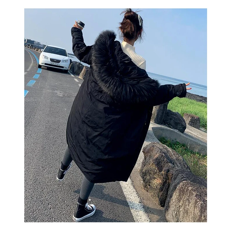 2019 зимние женские пуховики Зимняя куртка большое меховое толстое изящное