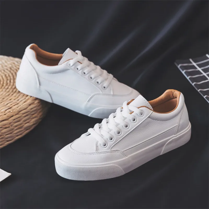 

New Fashion Women Sneakers Leather Spring Trend Casual Flats Sneakers Female Comfort White Vulcanized Platform Shoes M9-114