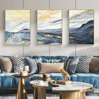 Абстрактная акварель река золотые линии настенный постер печать Современная Картина на холсте искусство для гостиной декоративные картины домашний декор