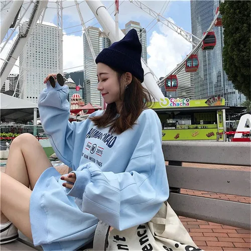 С принтом букв Повседневное свободные тонкие улица основной Колледж ветер 2019