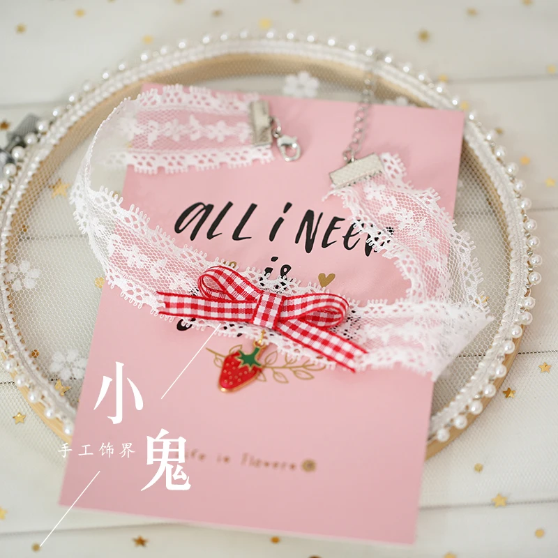 No. 5 necklace Милая решетка Клубника Лук Кружевная повязка-бандана для девочки мягкие японские игрушки KC аксессуары для волос повязка на голову боковая заколка женская соломенная шляпа - Цвет: No. 5 necklace