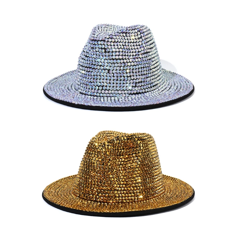 

Retro Fashion Shiny Rhinestone British Retro Hat Outdoor Trend Hipster Cotton Sunshade Party Cap for Women Men Tophat