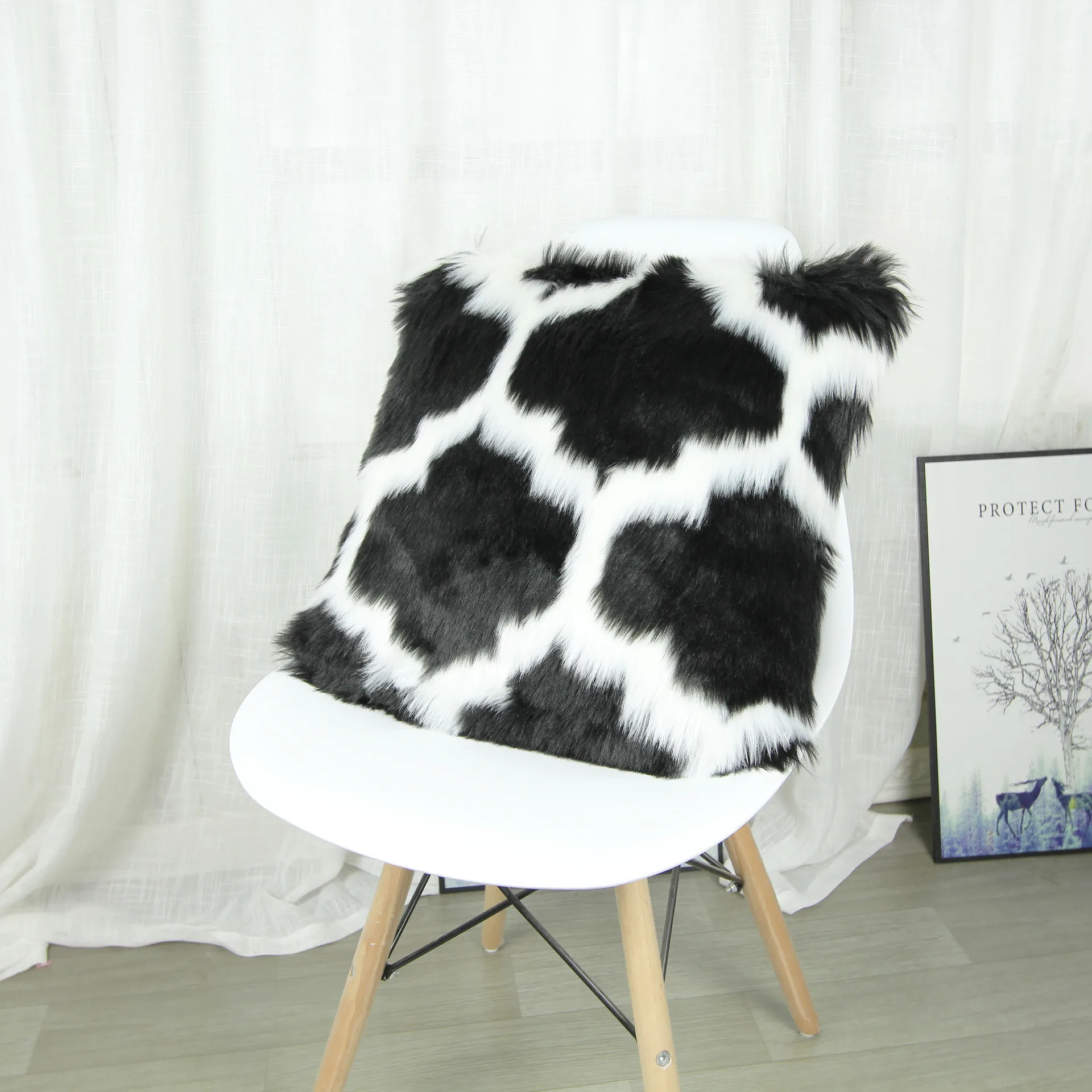 

2020 Artificial Wool Fur Sheepskin Cushion Cover Hairy Faux Plain Fluffy Soft Throw Pillowcase Geometric pattern