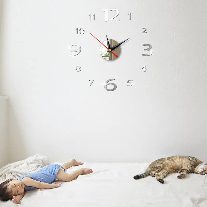 

2020 New Luminous Wall Clocks Large Clock watch Horloge 3D DIY Acrylic Mirror Stickers Quartz Duvar Saat Klock Modern mute