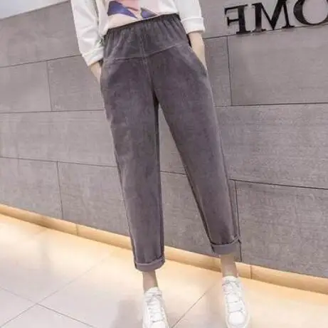 Весенне-осенние вельветовые брюки с высокой талией женские эластичным поясом