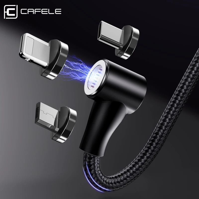 Cafele USB Магнитный зарядный кабель 1 м 2 Быстрая зарядка usb type C Micro 90 градусов L Тип для