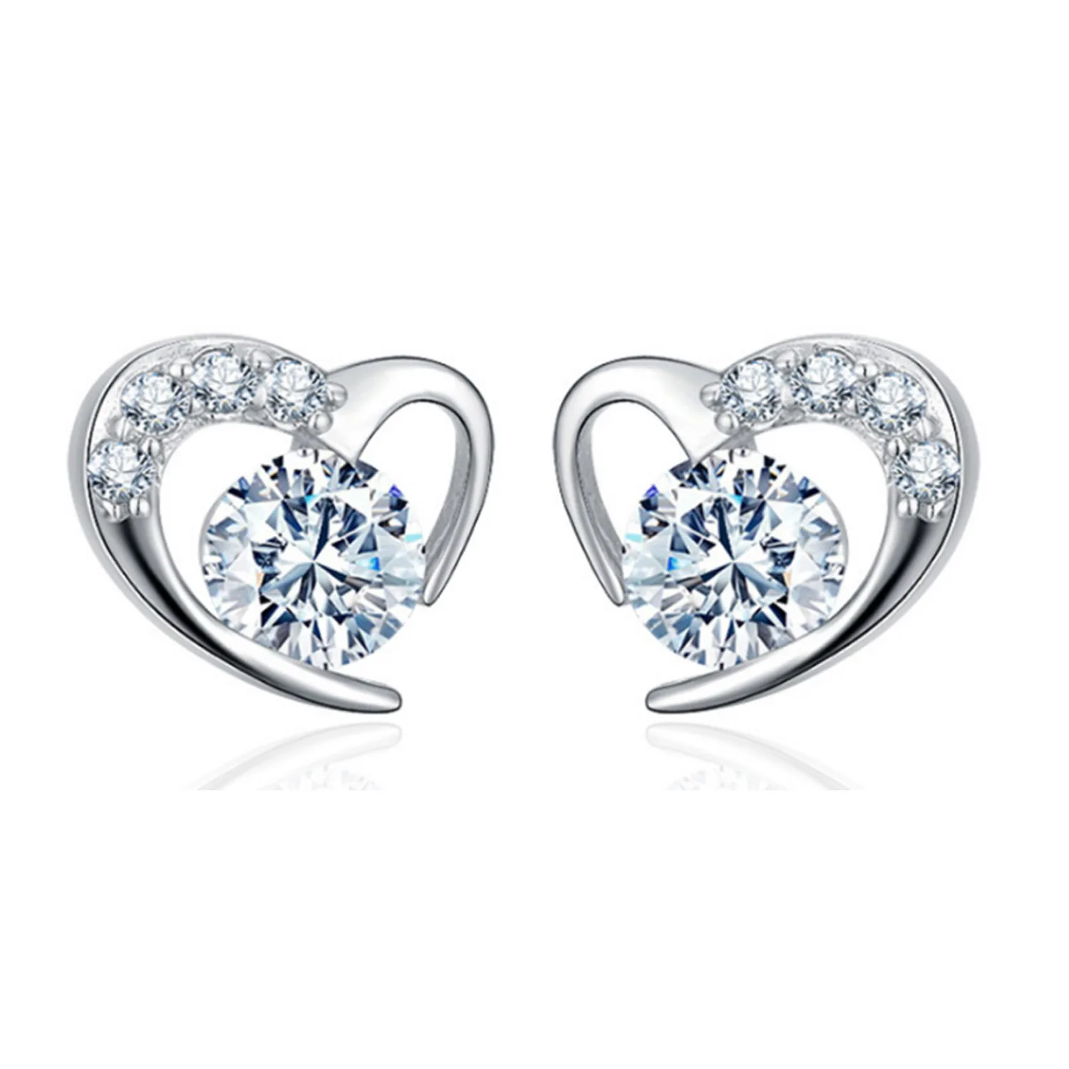 

925 Sterling Silver Stud Earrings High Quality Woman Fashion Jewelry Cubic Zirconia Accessories Beautiful Love Earrings