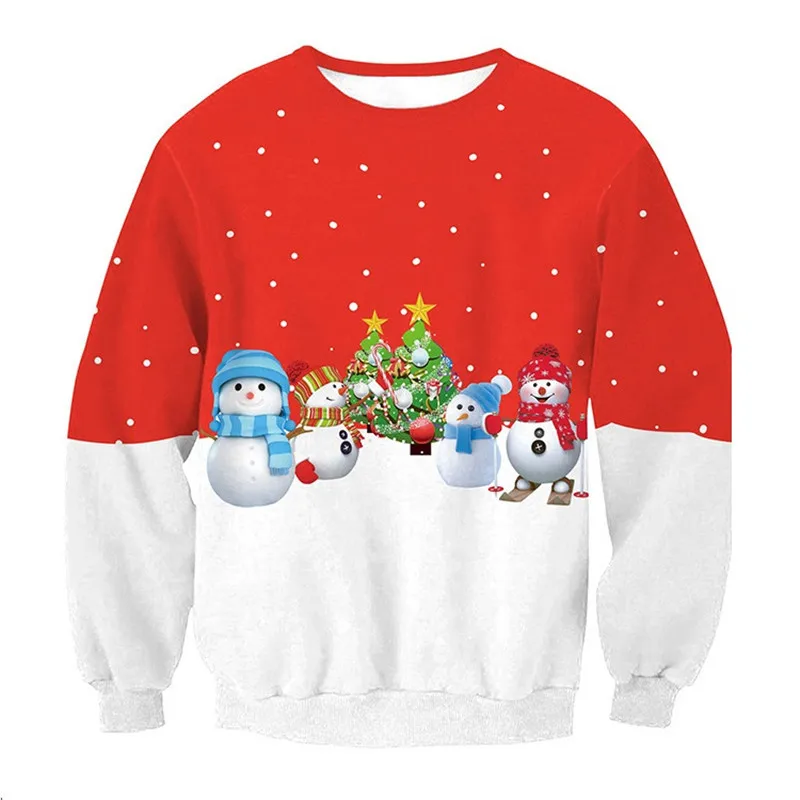 

3D Christmas Tree Snowman Print Ugly Christmas Sweater Pullover Funny Xmas Jumper Men Women Autumn Winter Crew Neck Sweatshirt