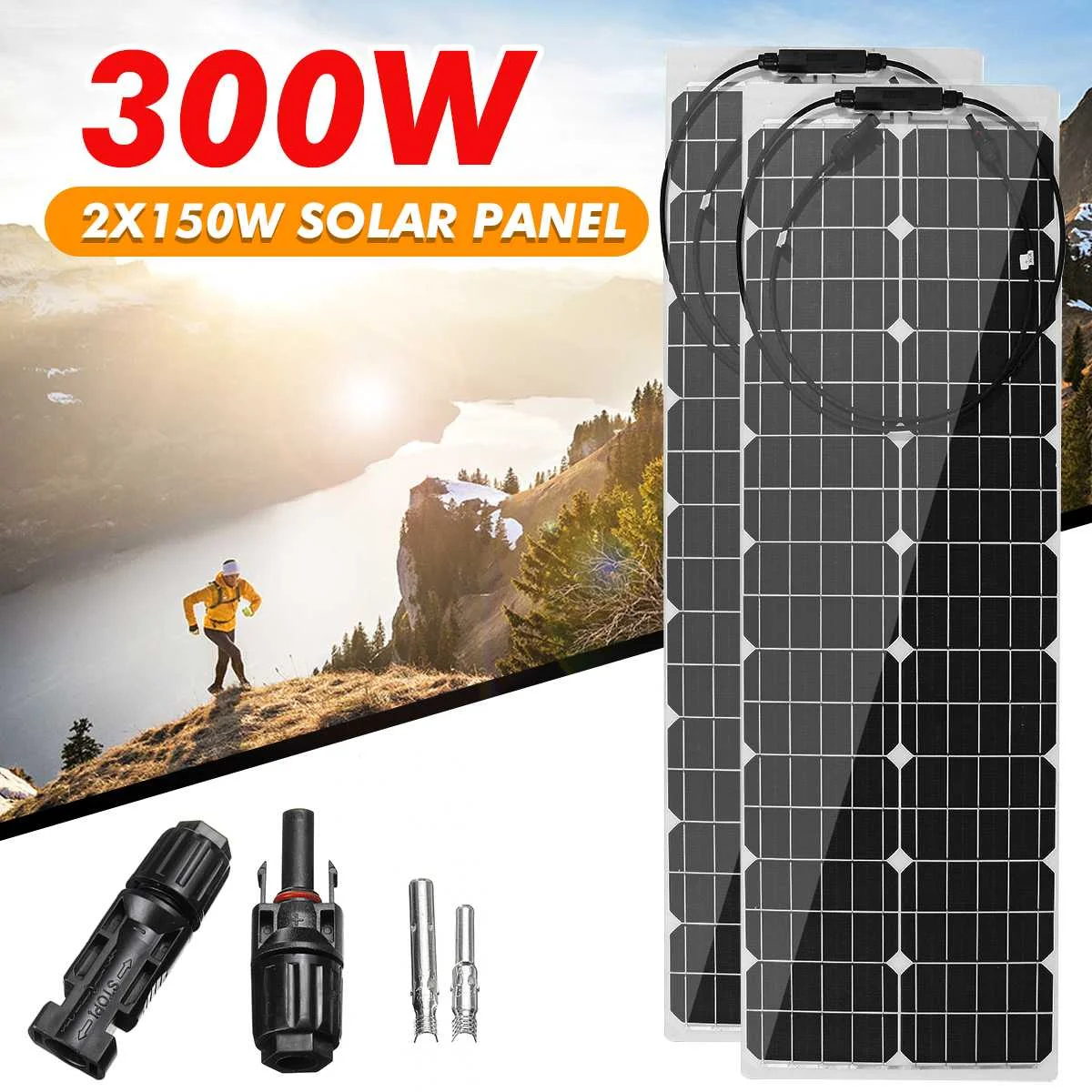 

300W/150 Вт 18В Панели солнечные полу-гибкая панель солнечной батареи из монокристаллического кремния ячейки для дома и улицы Автомобиль лодка ...