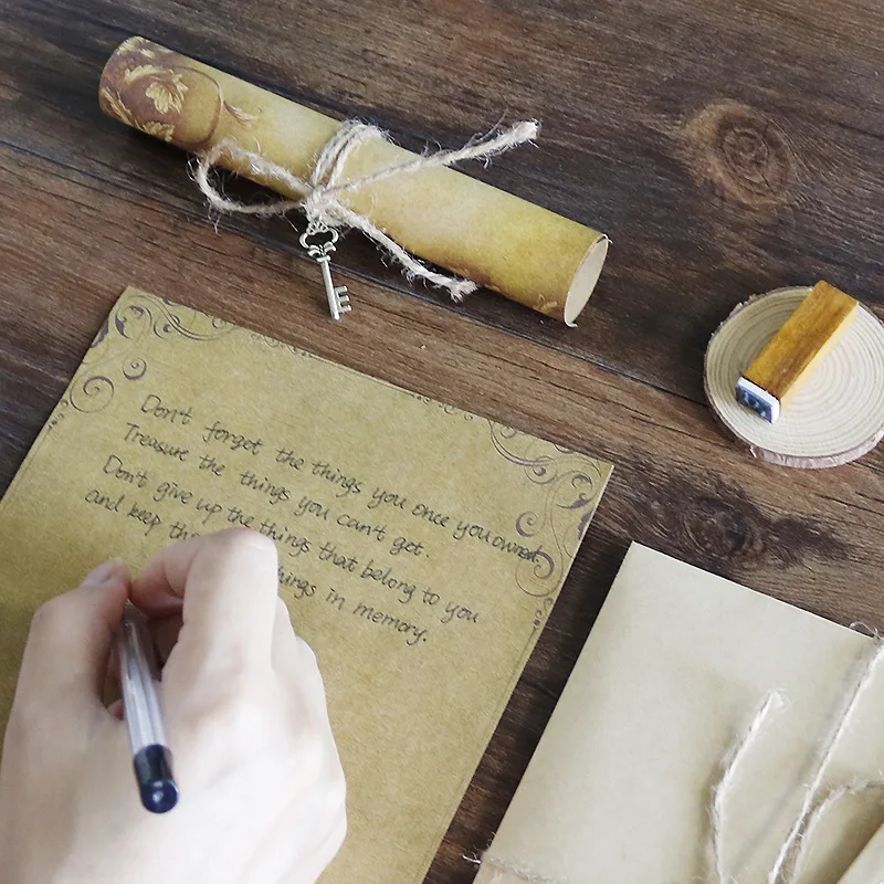 Handwritten Love Letter Retro Paper Set Envelope Kraft Bag With Hemp String Pendant Sealing Stickers |