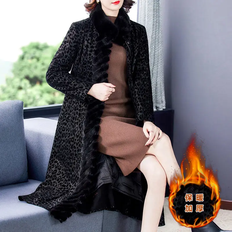Vintage Jacket Female Autumn And Winter Mid-Length Temperament Plus Velvet Thickening Oversized Outerwear Windbreaker Coat M1544