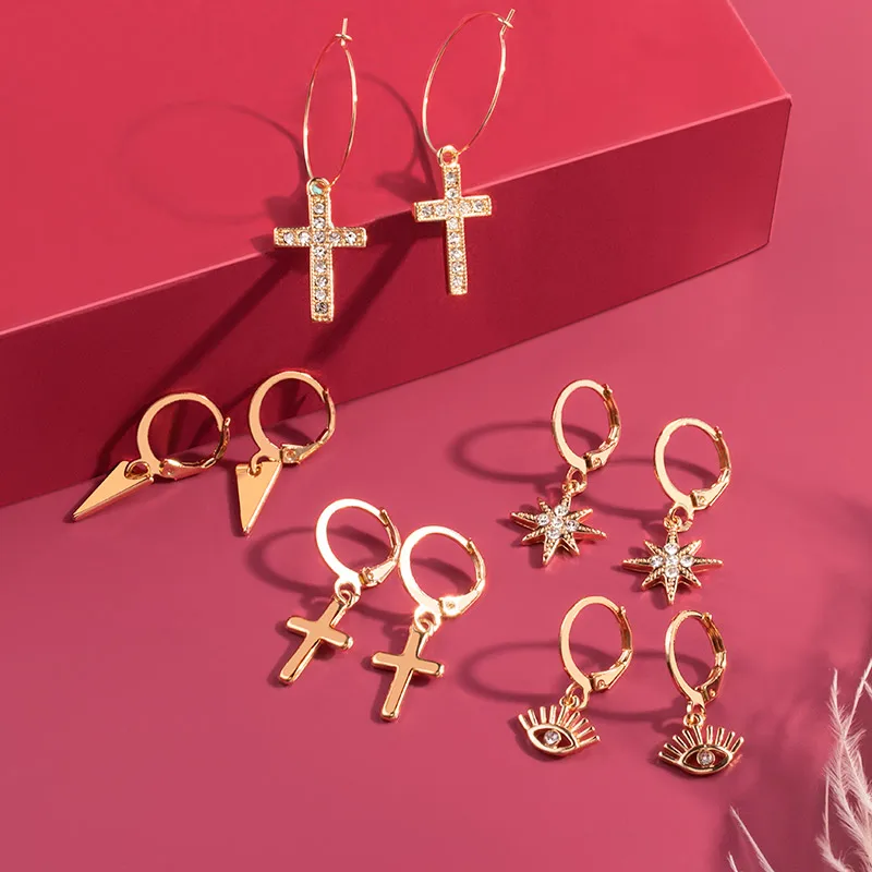 

Vintage Gold Cross Drop Earrings Men and Women 2020 New Trend Small Long Dangle Ear Earrings Crystal Metal Party Earring Jewelry