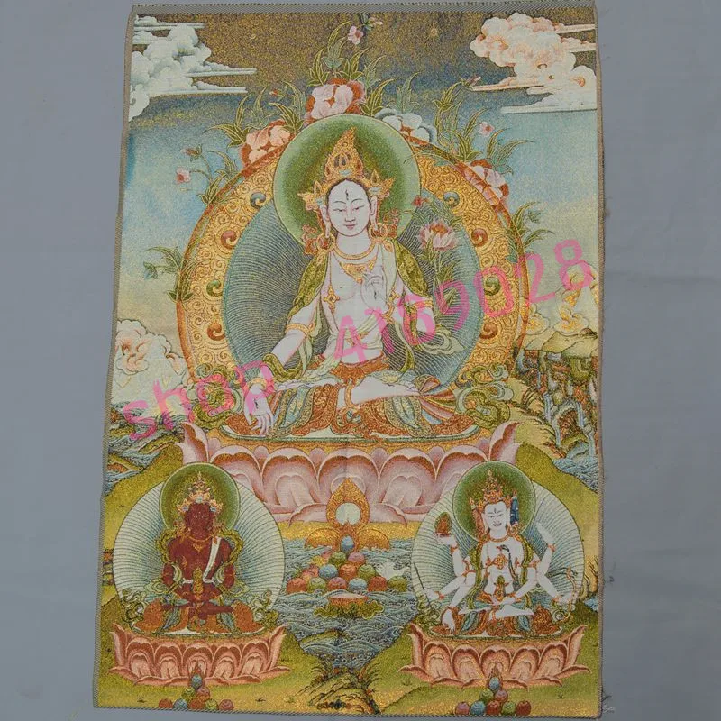 Религиозные статуи шелковые картины парча ткань золотая нить вышивка Белая Тара