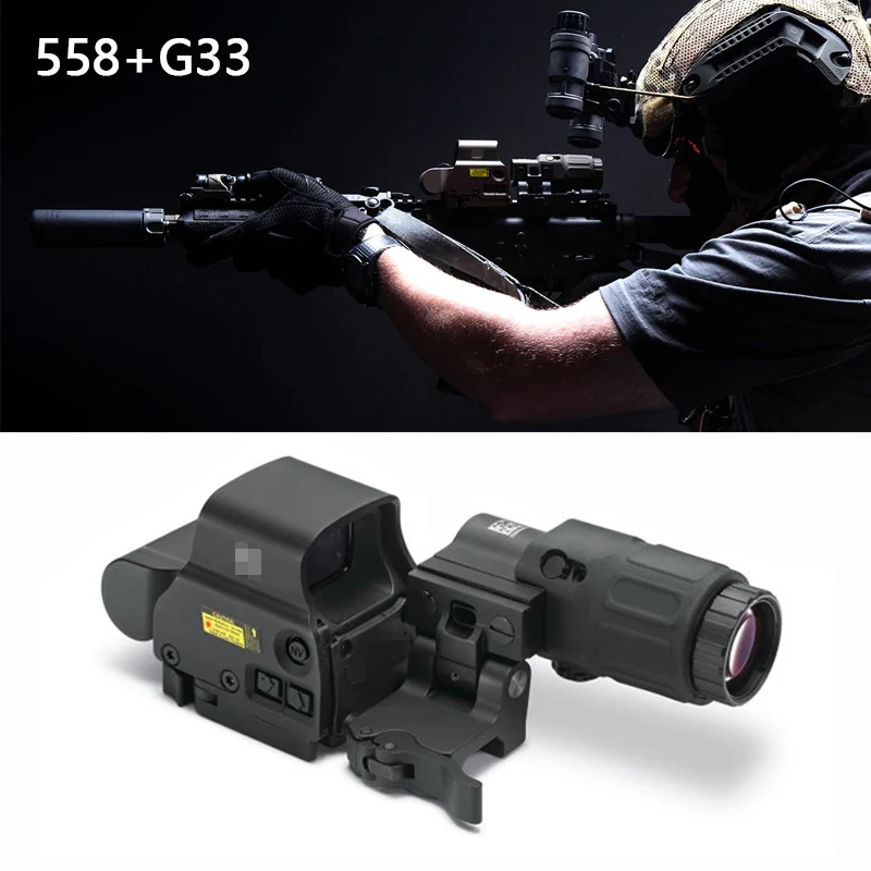 

G33 3x Sight Magnifier Switch Side Qd Mount + Tactical Scope 558 Red/Green Dot
