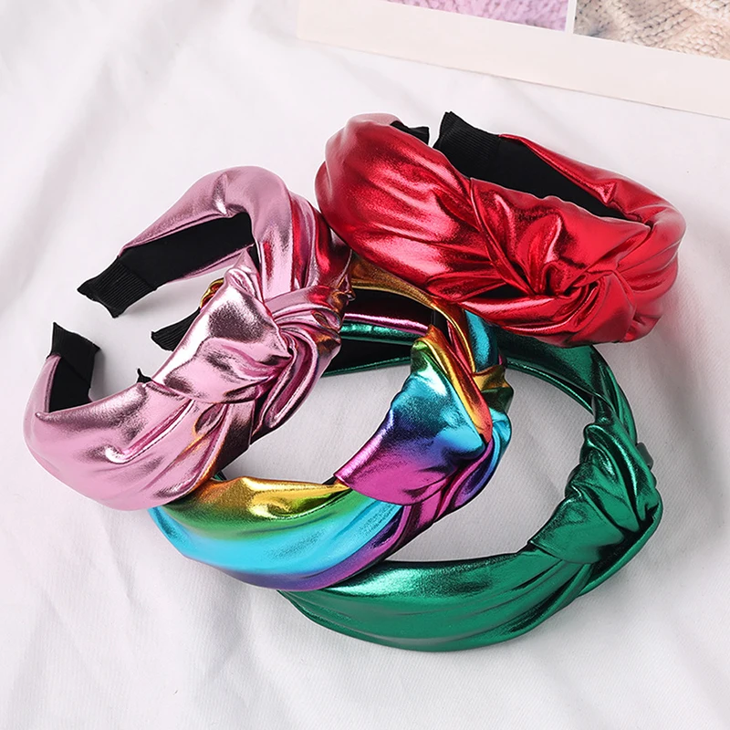 

2021 New Arrival Bright Color PU Headband Front Knot Solid Color Stylish Headband for Women Fashion Hair Accessories