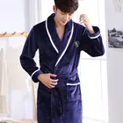 Халат-кимоно мужской длинный фланелевый, повседневная одежда для сна, плотная теплая ночная рубашка, домашняя одежда, 3XL, Осень-зима