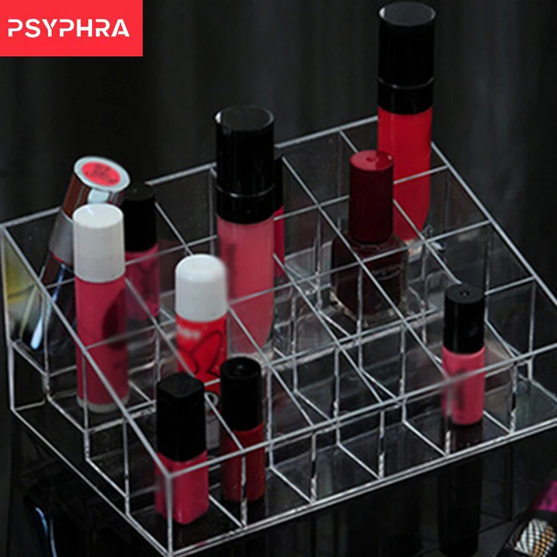 

Clear Acrylic 24 Grid Cosmetic Makeup Organizer Lipstick Nail Polish Display Stand Holder Storage Box Jewelry Organizer Box
