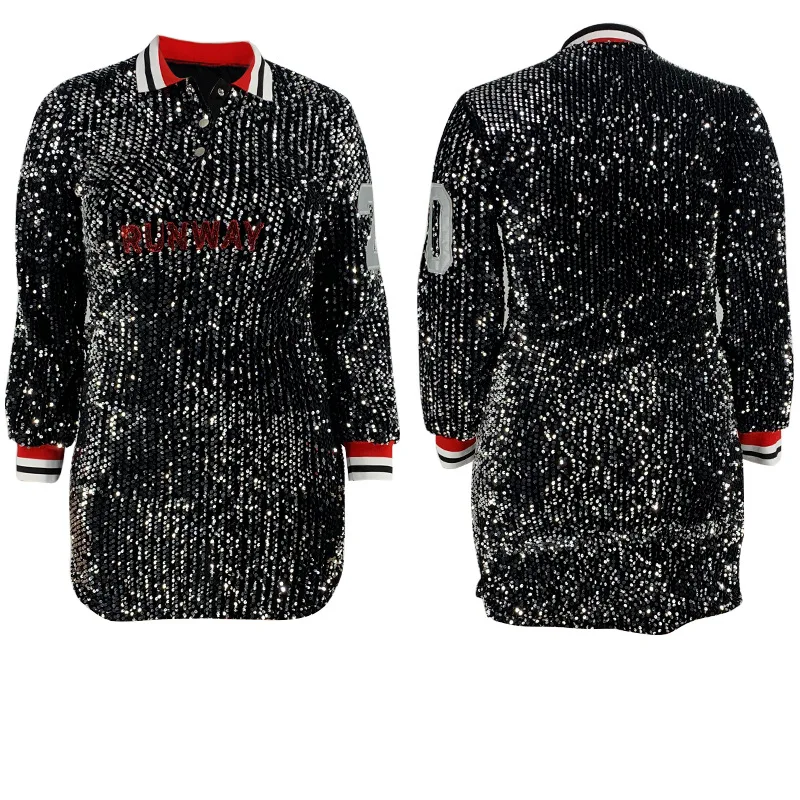 

2021 Sequin Sequins Skinny V-neck Thread Contrast Color Embroidery plus Size Women's Dress Dresses Dresses for Women Party