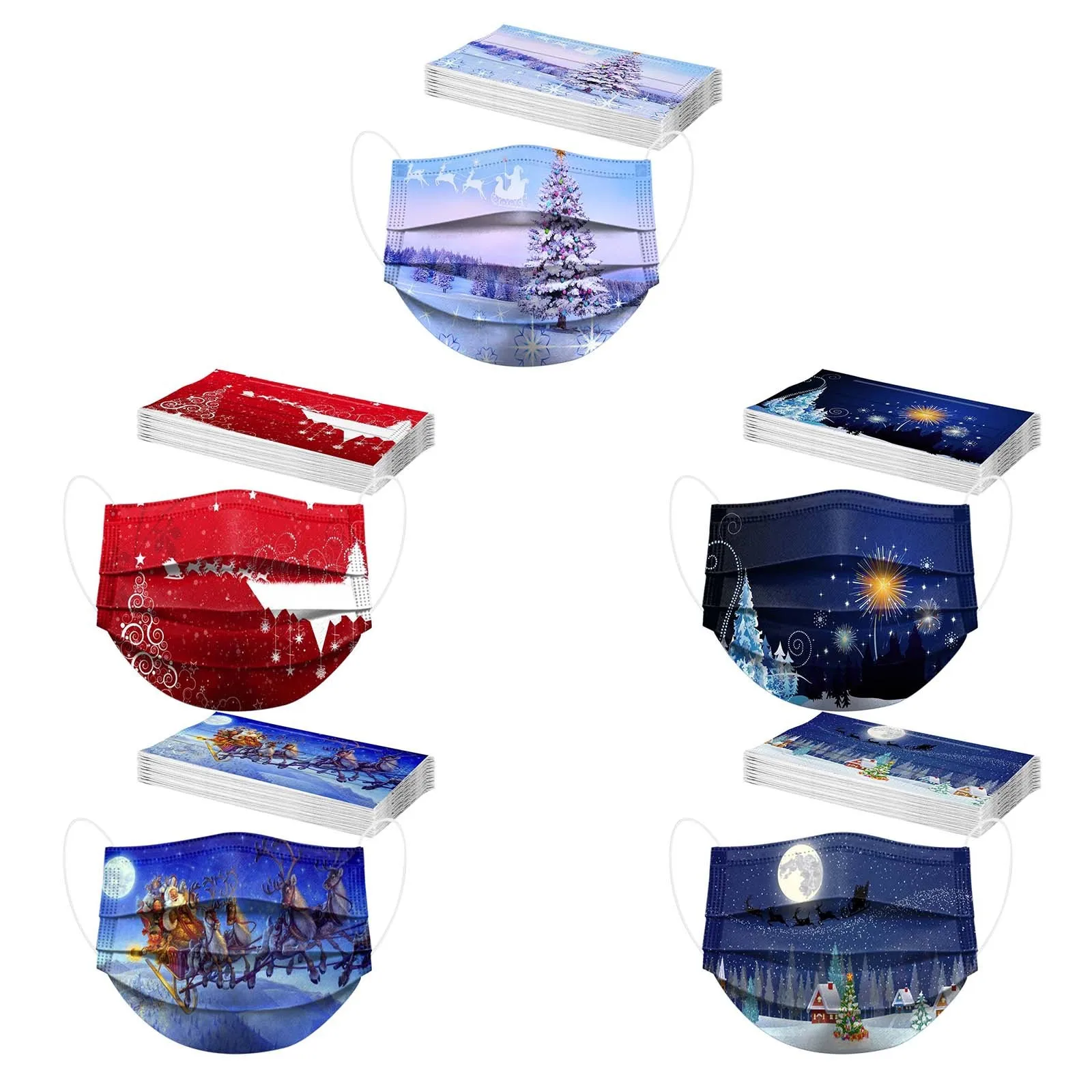Masque Jetable Noël 50PCS Christmas Mask 3-layer Cubrebocas New Year Disposable Face Adult Mascarillas Quirurgicas Navidad | Красота и
