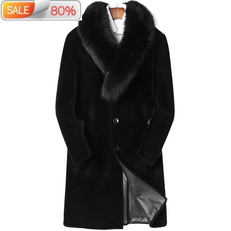 100% шерстяное пальто осень зима с воротником из лисьего меха и капюшоном Мужская