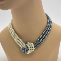 fashion all match pearl knot clavicle necklace female artificial pearl multi layer choker black and white beaded jewelry
