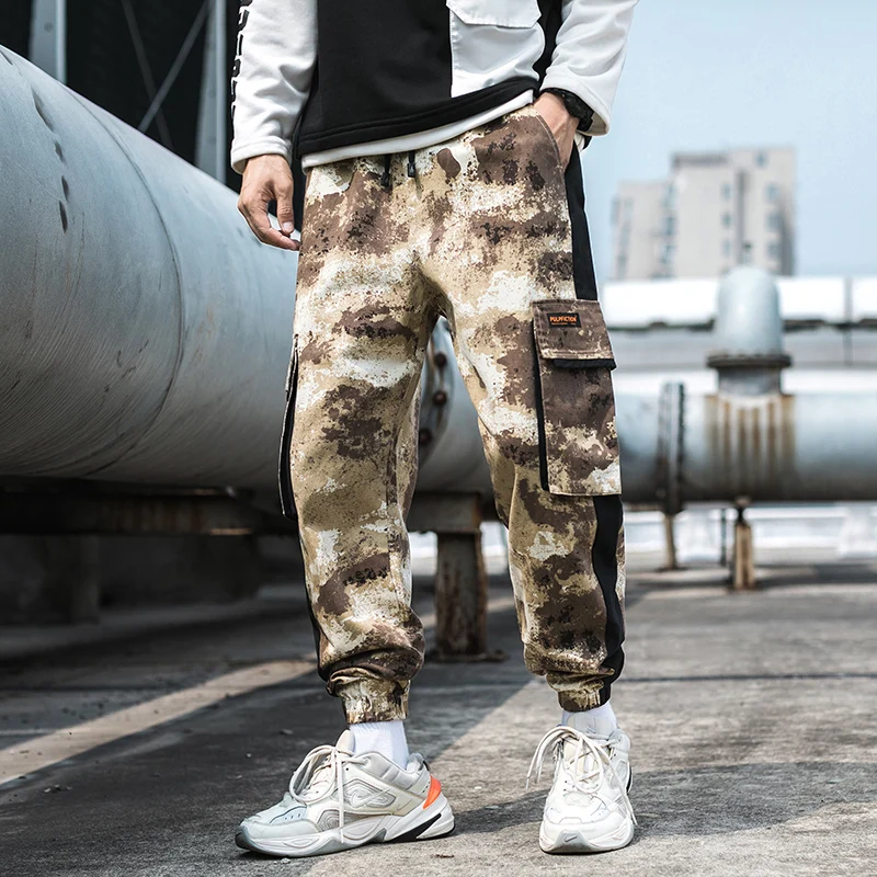 Khaki camouflage Брендовые мужские камуфляжные штаны для пробежки, высокое качество, хлопковые армейские повседневные штаны с большим карманом, в стиле хип-хоп, Модные Военные Брюки карго A1011 - Цвет: Khaki camouflage