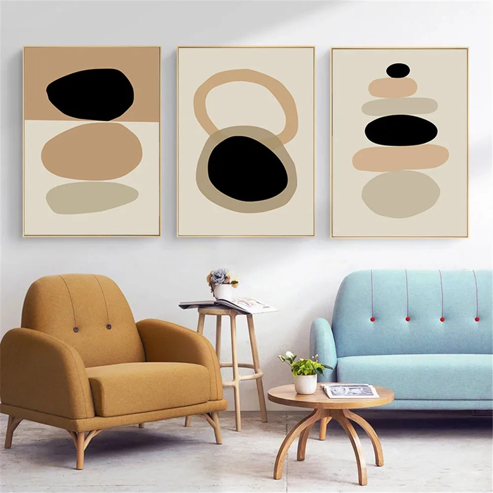 

Abstract Geometry Wall Art Poster And Print Orange Beige Black Color Block Canvas Painting Nordic Picture Living Room Home Decor