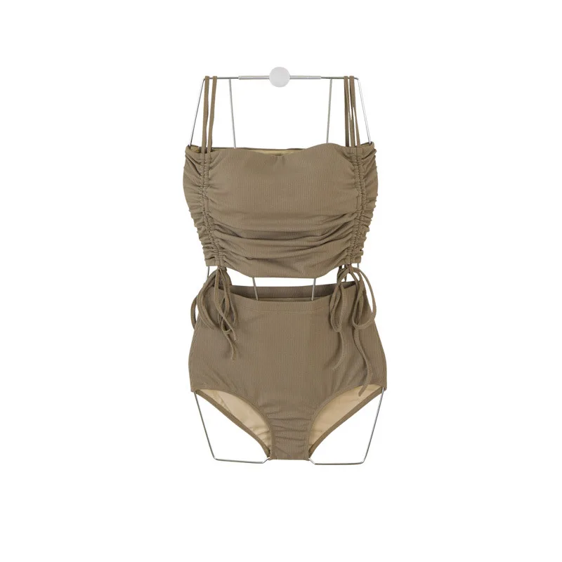 

2021 New Bikini Women Solid Swimwear High Waist Swimsuit Push Up Biquini Bikinis Korean Style Bathing Suit Female Beachwear