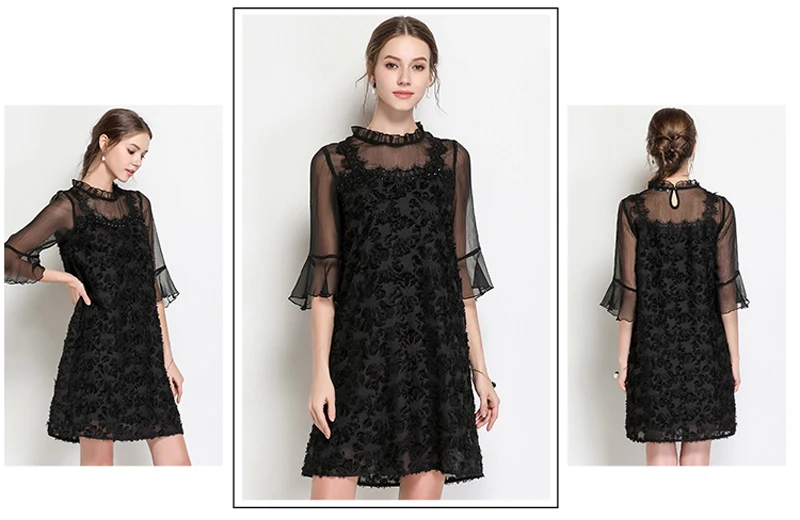 Летнее платье с вуалью, женская одежда, черное Плиссированное мини-платье с коротким рукавом высокого качества, большие размеры 5XL 4XL 3XL 2XL XL L M