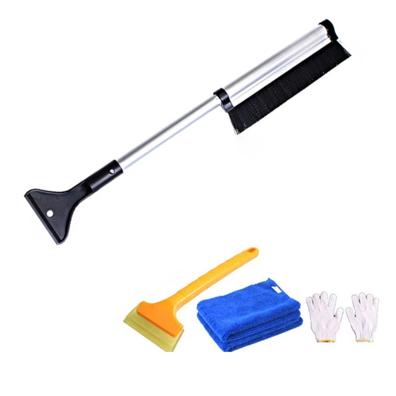 

Winter Car Windshield Ice Scraper Glass Snow Brush Extendable Stainless Steel Snow Remover Cleaner Tool Broom+gloves+ towel set