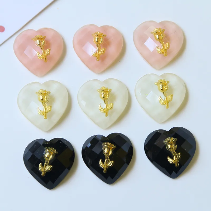 

New style 50pcs/lot 17mm rose flowers core cartoon hearts shape resin flatback beads diy jewelry earring/garment accessory