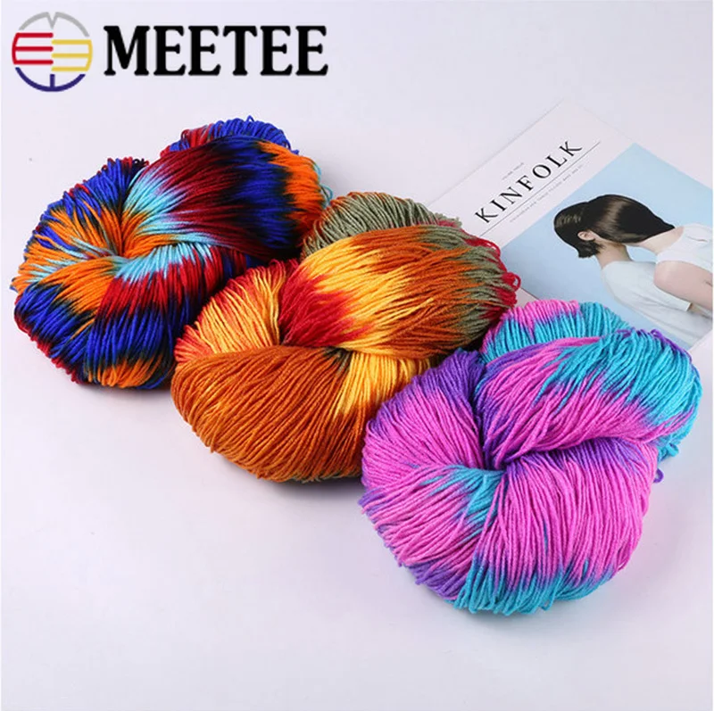 Meetee 2pcs(1pc=250g) Fancy Section Dyed Pure Acrylic Yarn Manual Weaving Fiber DIY Hand Knitting Sweater Scarf Material | Дом и сад