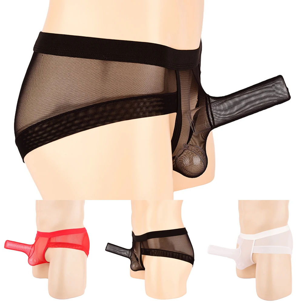 Men's Sexy Low Rise Briefs See Through Penis Pouch Sheath Elephant Trunk Breathable Mesh Underpants Lingerie Men Erotic Panties |