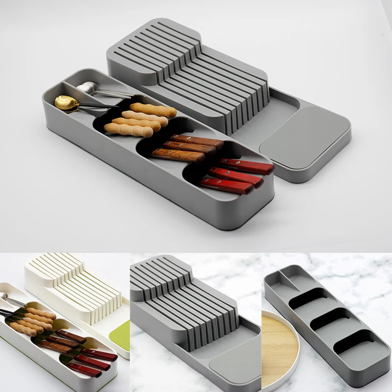 

Kitchen Cutlery Storage Tray Knife Holder Tableware Organizer Spoon Fork Storage Box Plastic Container Plateau Knife Block Holde