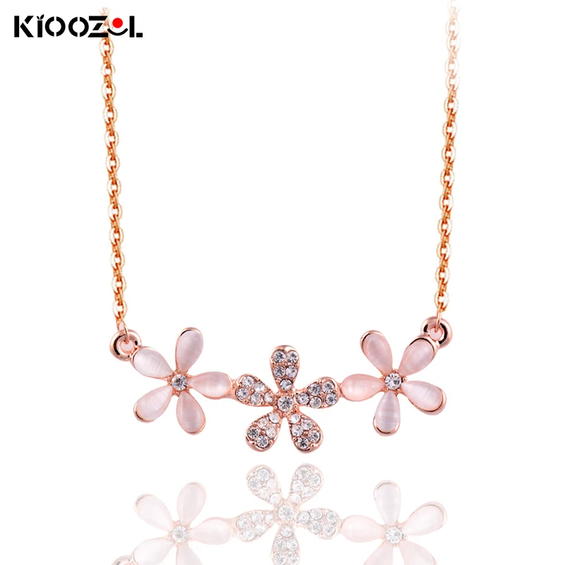 

KIOOZOL Vintage 3 Opal Petals Micro Inlaid CZ Pendant Rose Gold Silver Color Choker Necklace For Women Fashion Jewelry 251 DP1