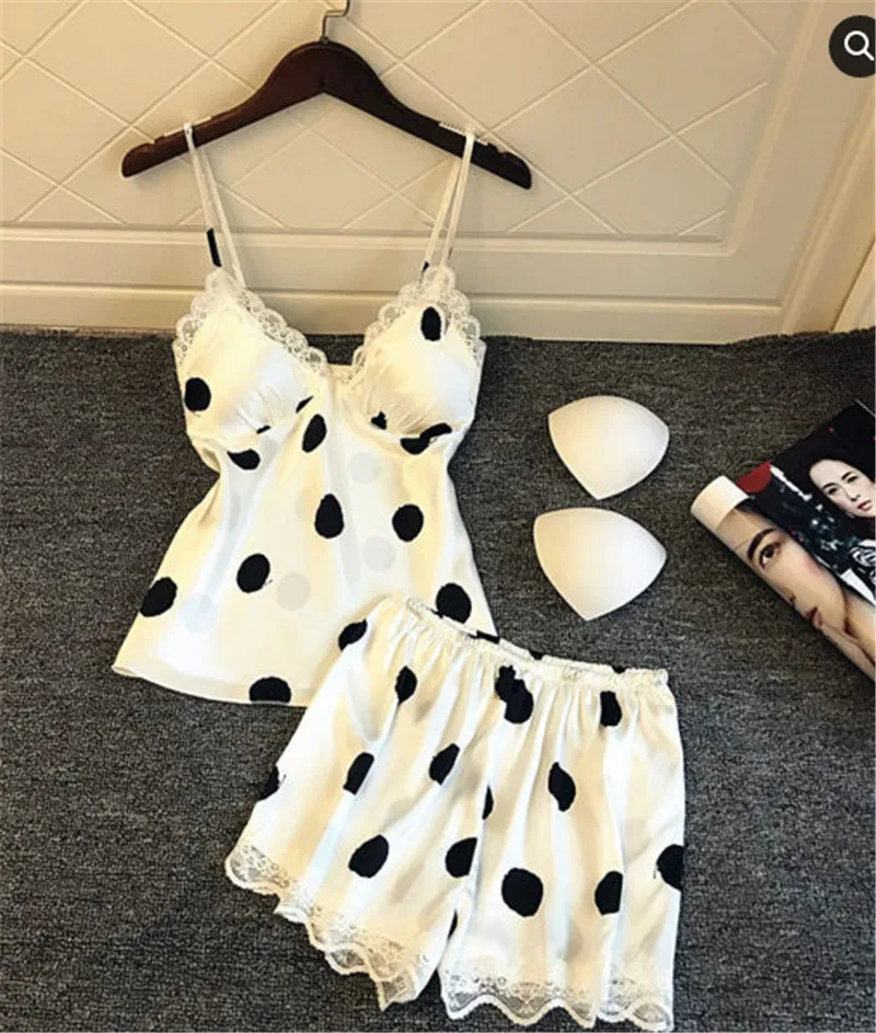 

Sexy Lingerie Women Satin Mini Polka Dot Nightdress Nightgown Sleepwear