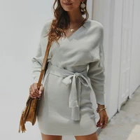 womens sweater dress sexy backless knitted jumpers female clothing spring autumn elegant deep v neck pullover dress