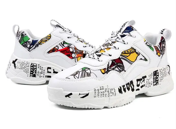 

2021 Sneakers Women Spring Woman Casual Fashion Shoes Size 35-43 Graffiti Ladies Vulcanized Shoes White Sneakers Lover Shoes