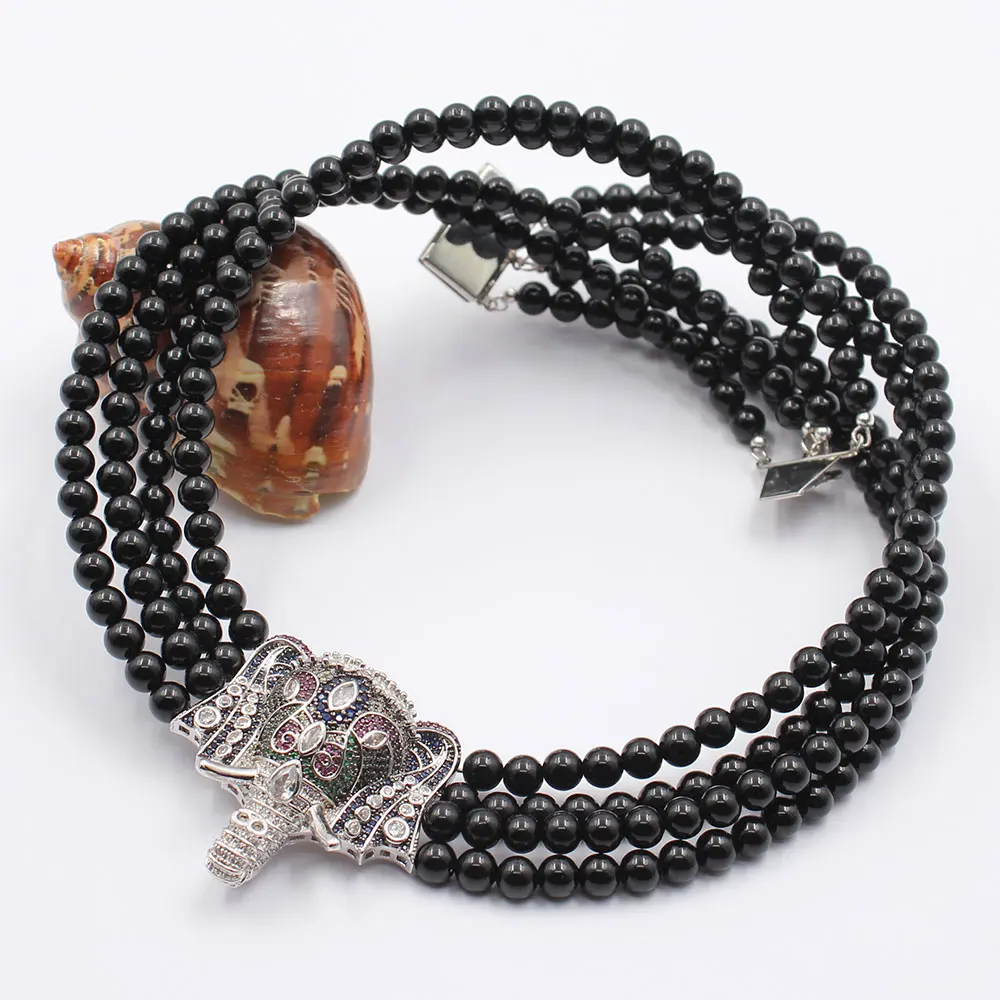 GG ювелирные изделия 18 ''-21'' 4 нити оникс ожерелье с кулоном в виде слона