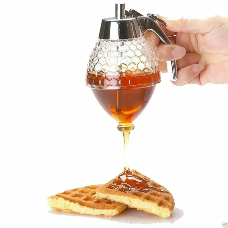 200ML Honey Juice Syrup Dispenser Practical Acrylic Pot Jar 1 Cup Bee Hive with Trigger Stand High Quality Hot Sale 2020 |