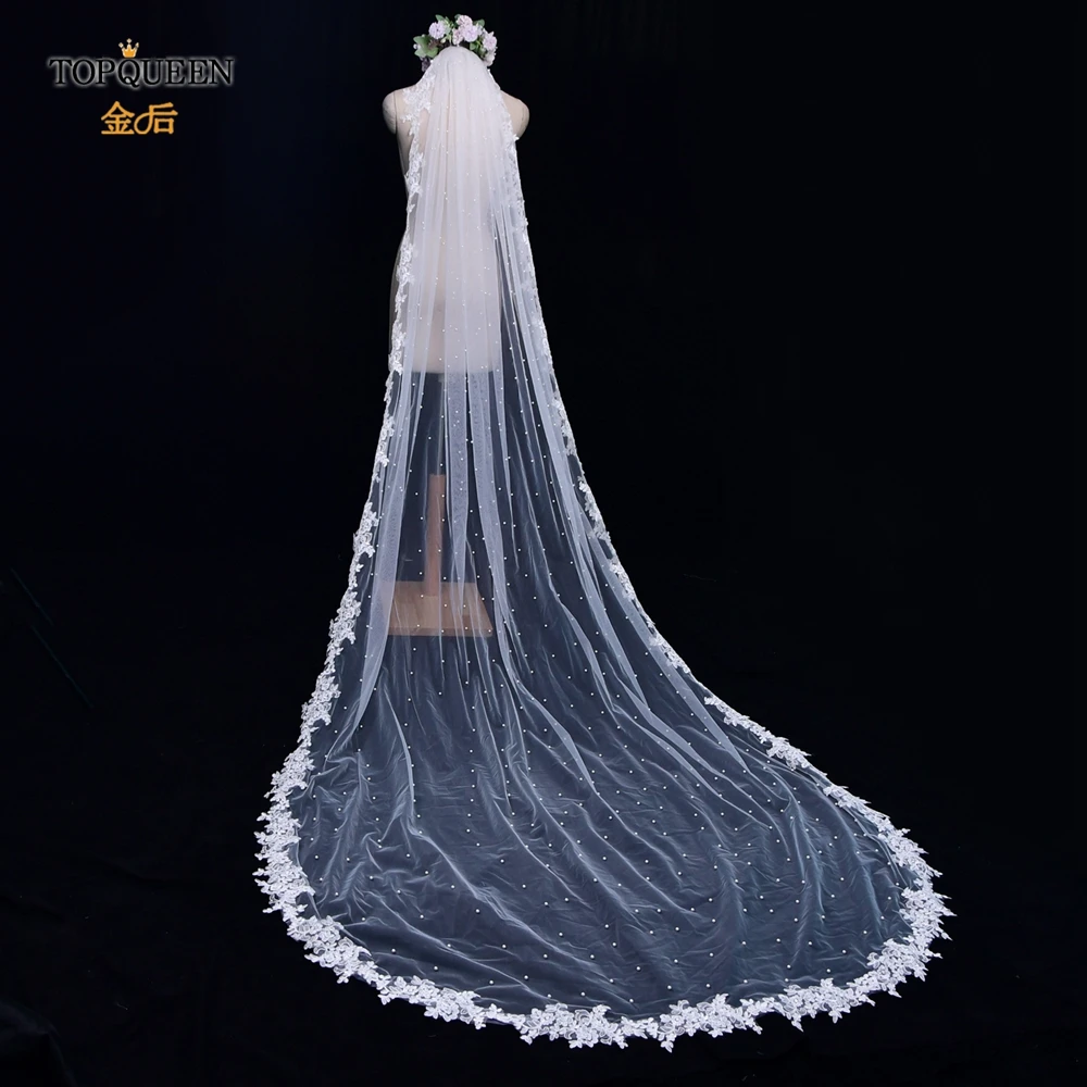 

TOPQUEEN V82 Simple Elegant Bride Veil Minster With Hair Comb White Ivory One Layer Veil With Pearls For Wedding Accessories