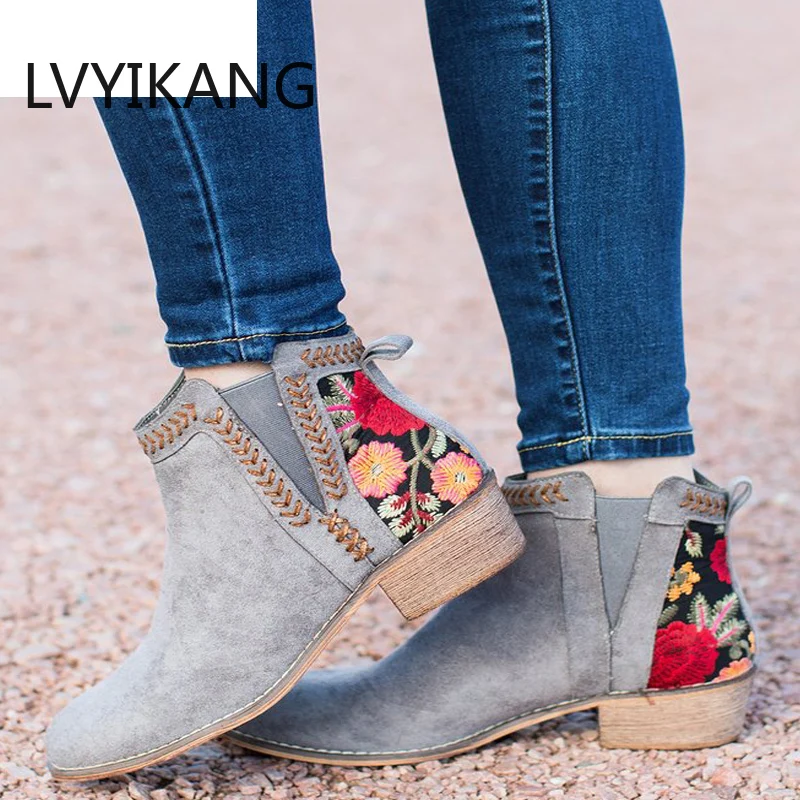 2019 принт Женские ботильоны сезон осень-зима Женская обувь без застежки