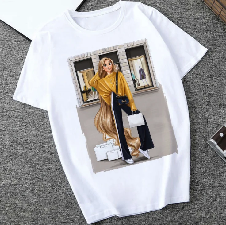 Новинка Женская футболка с коротким рукавом и персонажем мультфильма Принцесса