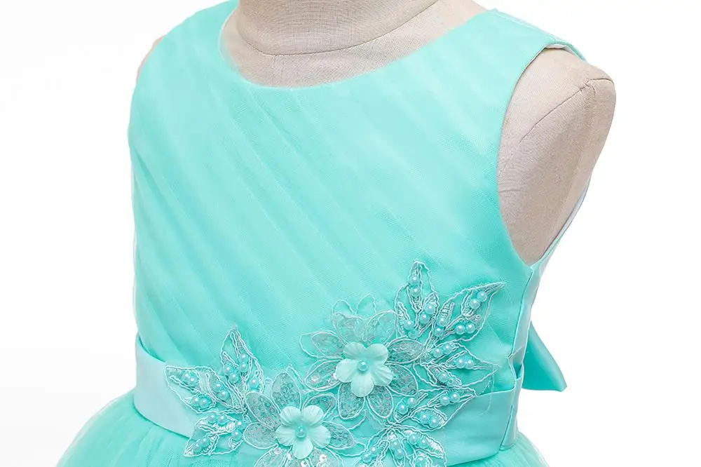 Рождественское платье для девочек зеленое кружевное принцессы с цветочным