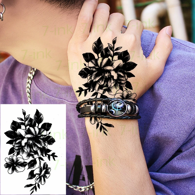 Waterproof Temporary Tattoo Sticker Monkey King Cat Flower on The Back of Hand Flash Tatoo Fake Tattoos for Men Women | Красота и