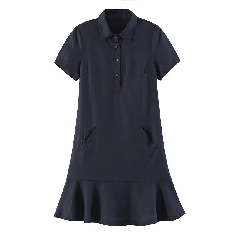 

summer new women's clothing temperament Korean loose thin Short Sleeve Ruffle cotton hemp dress women's summer