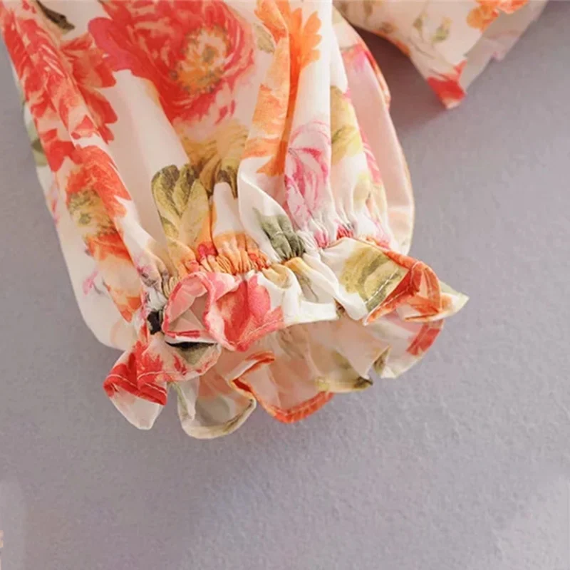 

Multicolor Floral Print Crop Top Women Vintage Puff Sleeve Square Neck Sexy Tops Streetwear Fashion Lady Summer Top Short Blouse